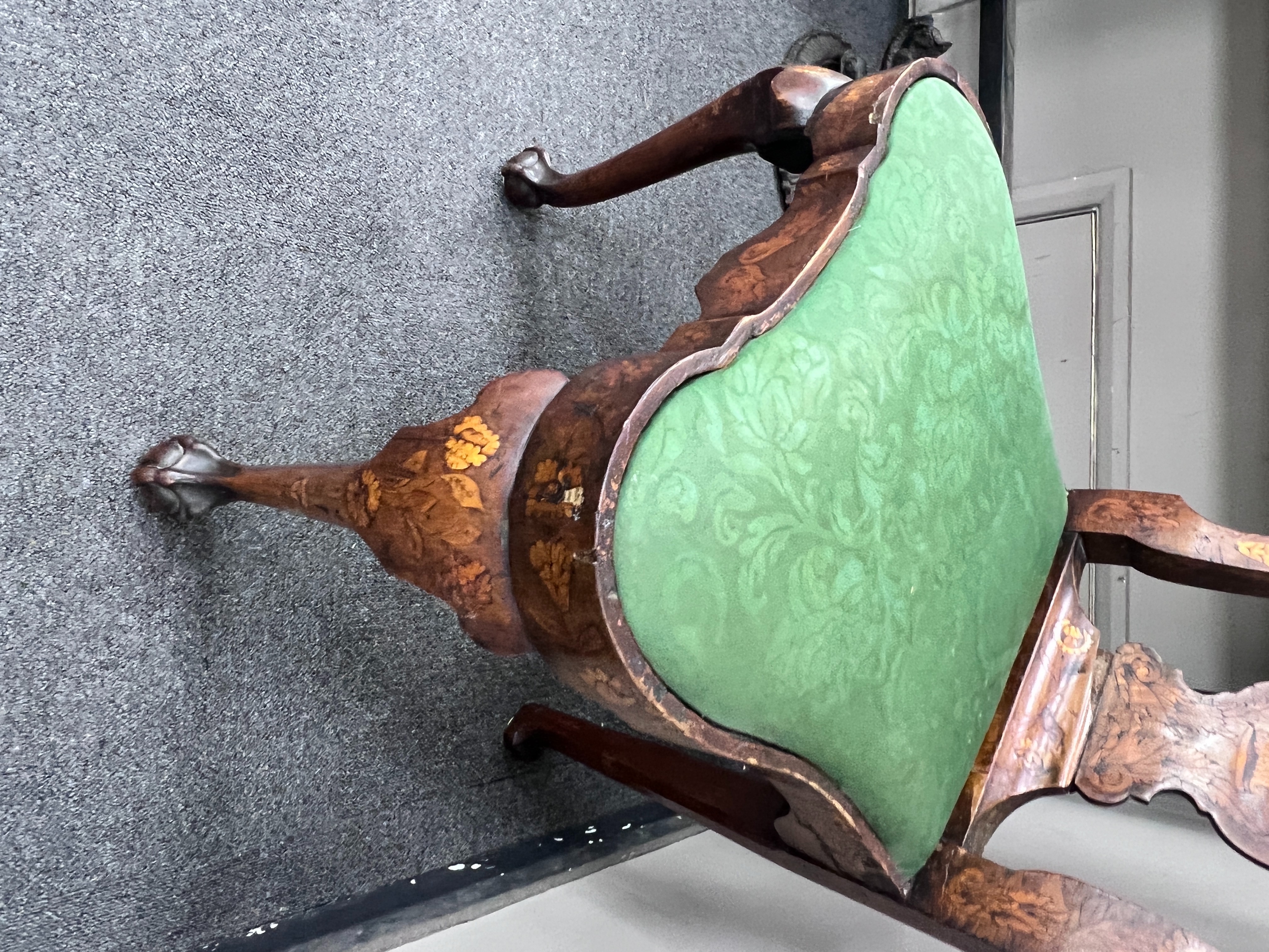 An 18th century Dutch walnut and marquetry side chair, height 108cm